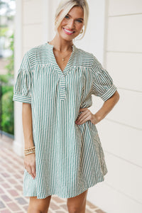 Head Of The Class Hunter Green Striped Dress