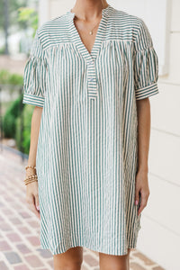 Head Of The Class Hunter Green Striped Dress