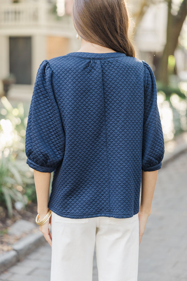 All That You Know Navy Blue Textured Blouse