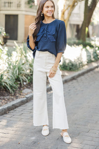 All That You Know Navy Blue Textured Blouse