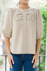 Stand Out Taupe Bow Detail Blouse