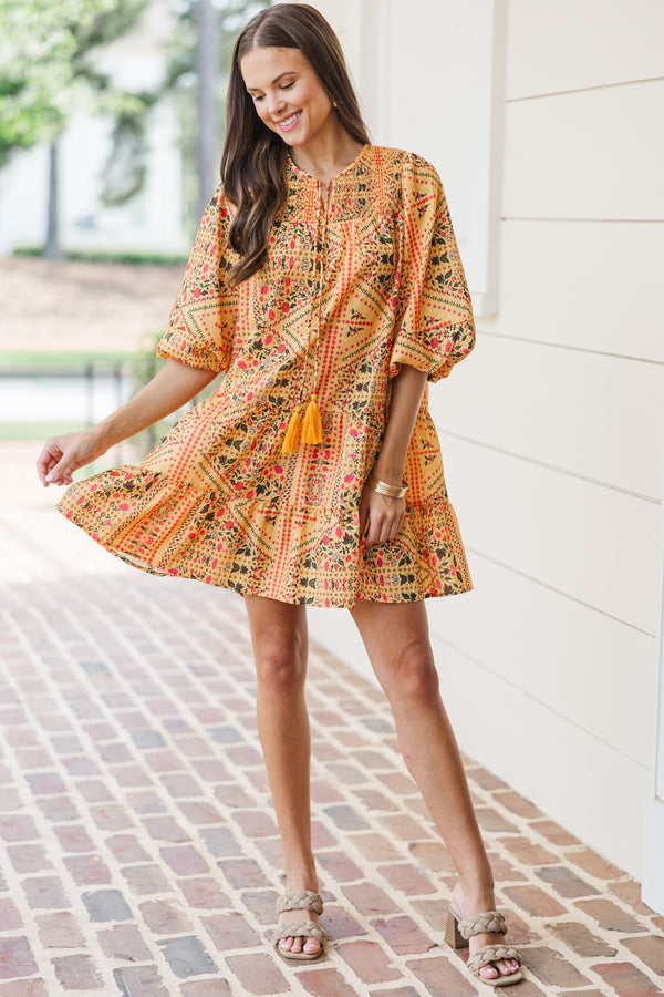 Steady As She Goes Yellow Floral Babydoll Dress