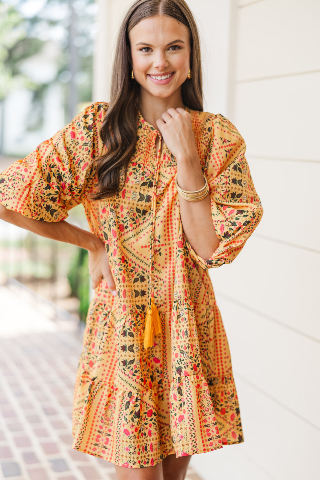 Steady As She Goes Yellow Floral Babydoll Dress, Medium - The Mint Julep Boutique