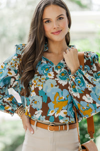 Ready For Today Blue Floral Blouse