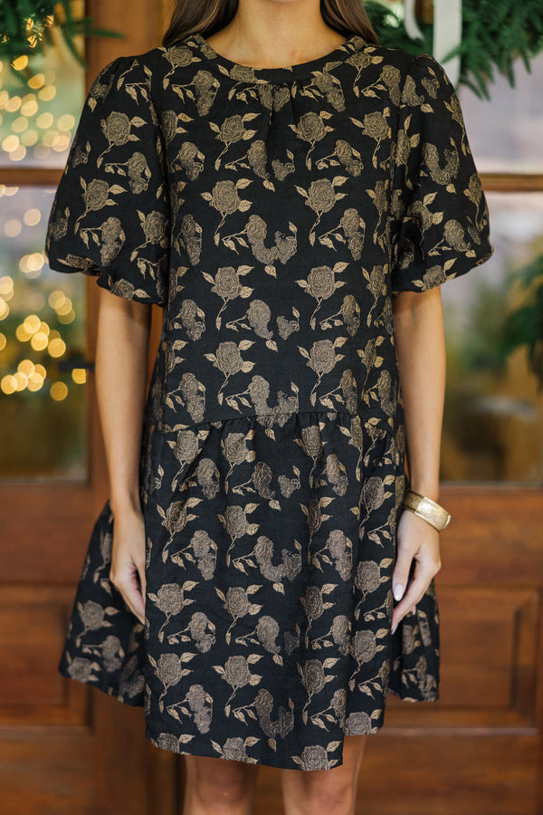 See It All Black Floral Brocade Dress