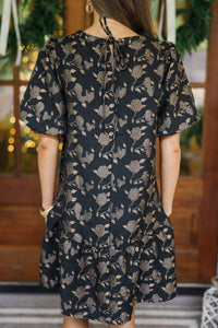 See It All Black Floral Brocade Dress