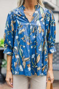 On The Right Path Midnight Blue Floral Blouse