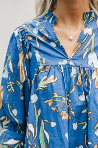 On The Right Path Midnight Blue Floral Blouse