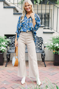 On The Right Path Midnight Blue Floral Blouse