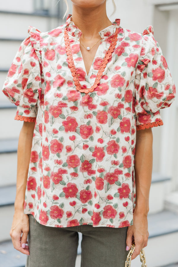 Living In A Dream Brick Red Floral Blouse