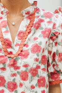 Living In A Dream Brick Red Floral Blouse