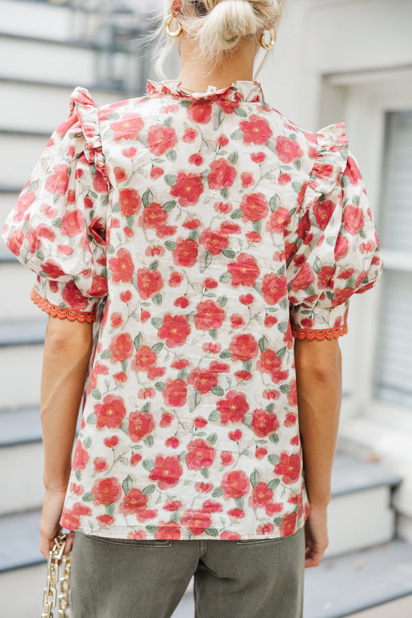 Living In A Dream Brick Red Floral Blouse