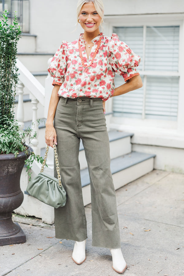 Living In A Dream Brick Red Floral Blouse