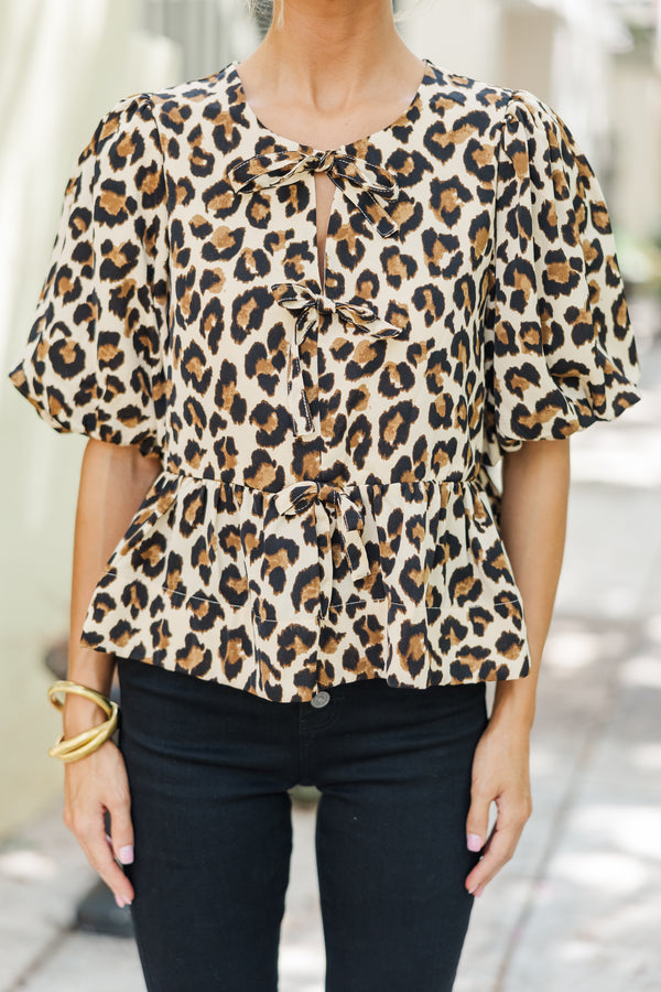 Take Your Time Ecru Leopard Blouse