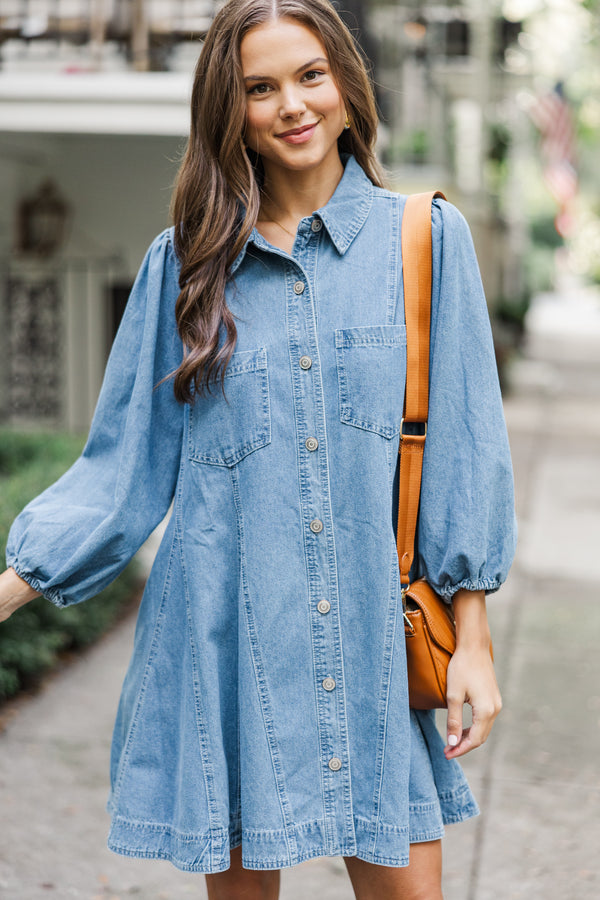 Follow Your Lead Medium Wash Denim Dress