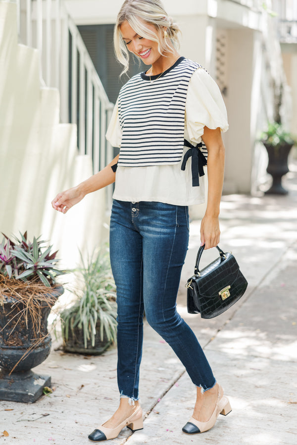 Lady Luck Cream Striped Blouse