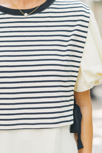 Lady Luck Cream Striped Blouse