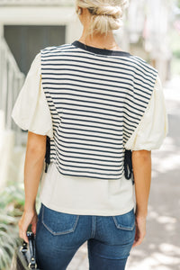 Lady Luck Cream Striped Blouse