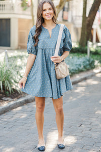 This Is The Beginning Slate Blue Babydoll Dress