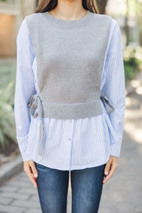 Let You Know Charcoal Gray Striped Blouse