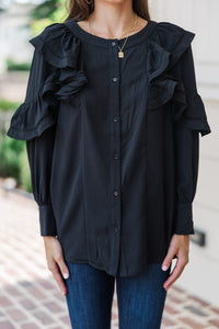 Your Best Day Black Ruffled Blouse