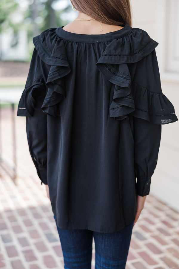 Your Best Day Black Ruffled Blouse