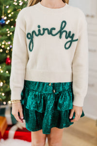 Girls: Feeling Grinchy Cream White Script Sweater