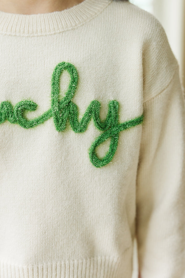 Girls: Feeling Grinchy Cream White Script Sweater