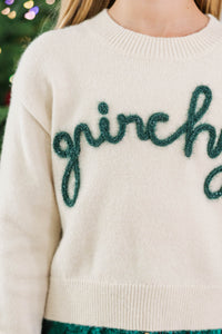 Girls: Feeling Grinchy Cream White Script Sweater