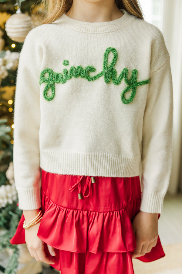 Girls: Feeling Grinchy Cream White Script Sweater