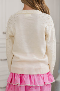 Girls: Can't Help But Love Cream White Pearl Studded Sweater