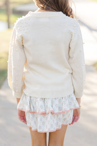 Girls: Can't Help But Love Cream White Pearl Studded Sweater