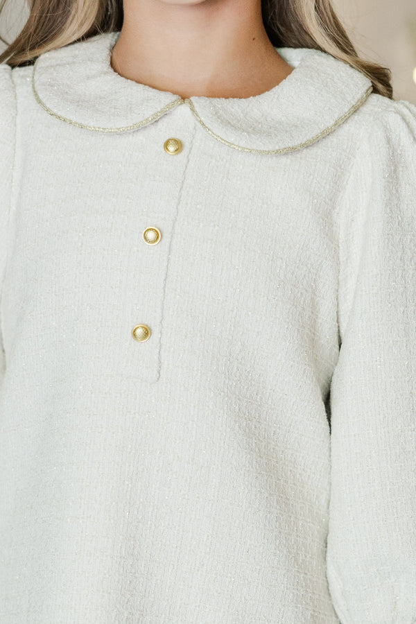 Girls: The Lydia Cream White Tweed Dress