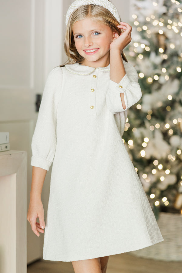 Girls: The Lydia Cream White Tweed Dress