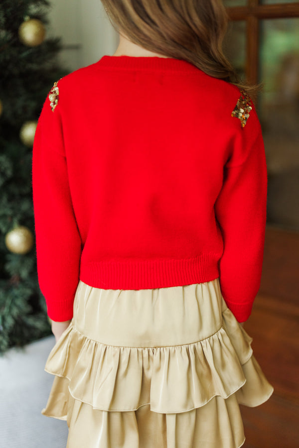 Girls: Feeling Present Red Sequin Bow Sweater