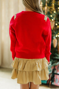 Girls: Feeling Present Red Sequin Bow Sweater