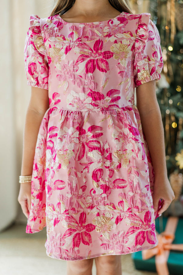 Girls: The Eloise Fuchsia Pink Metallic Floral Dress