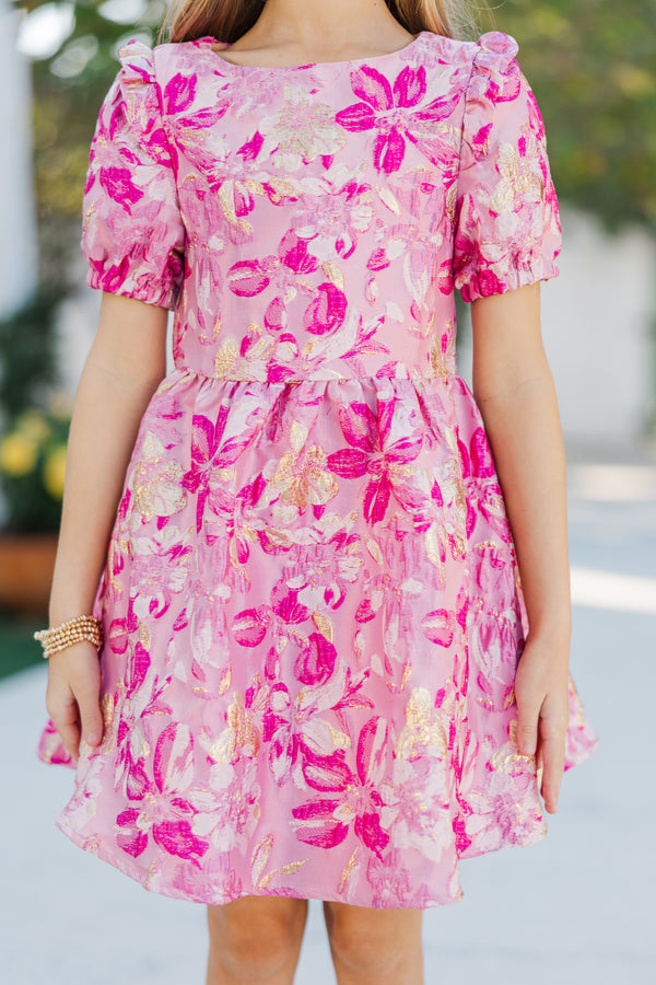 Girls: The Eloise Fuchsia Pink Metallic Floral Dress