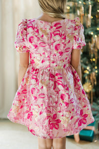Girls: The Eloise Fuchsia Pink Metallic Floral Dress