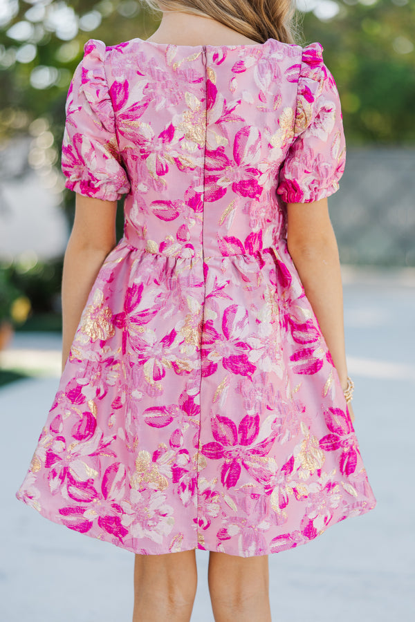 Girls: The Eloise Fuchsia Pink Metallic Floral Dress