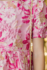 Girls: The Eloise Fuchsia Pink Metallic Floral Dress