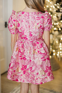 Girls: The Eloise Fuchsia Pink Metallic Floral Dress