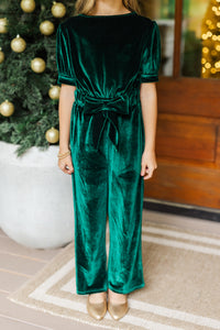 Girls: The Hailey Emerald Green Velvet Jumpsuit