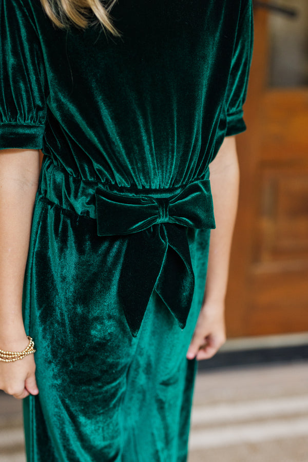 Girls: The Hailey Emerald Green Velvet Jumpsuit