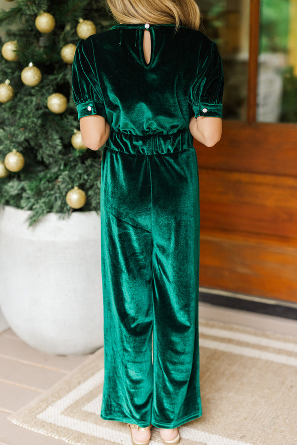 Girls: The Hailey Emerald Green Velvet Jumpsuit