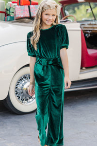 Girls: The Hailey Emerald Green Velvet Jumpsuit