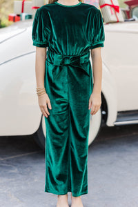 Girls: The Hailey Emerald Green Velvet Jumpsuit