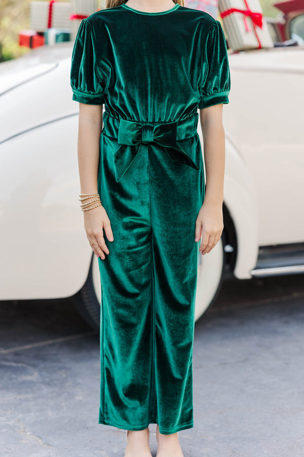 Girls: The Hailey Emerald Green Velvet Jumpsuit