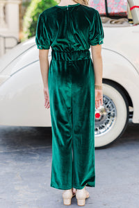 Girls: The Hailey Emerald Green Velvet Jumpsuit