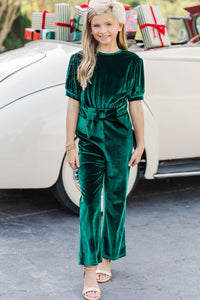 Girls: The Hailey Emerald Green Velvet Jumpsuit